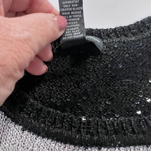 INC Black & Gray Striped Short Sleeve Sweater With Sequins - Picture 8 of 10